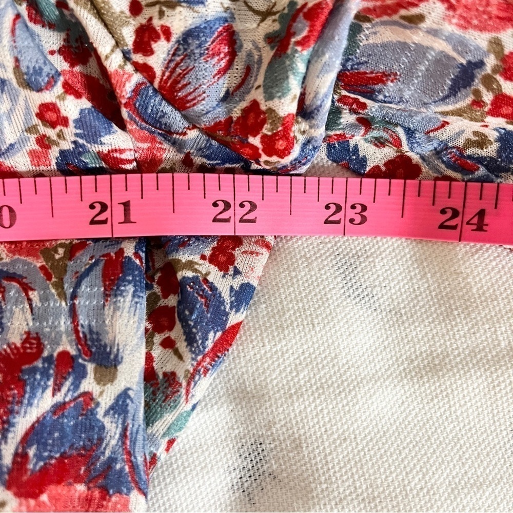Vintage Floral Midi Dress with 3/4 Sleeves | Ruffled Collar & Waist Sash - Picture 11 of 15